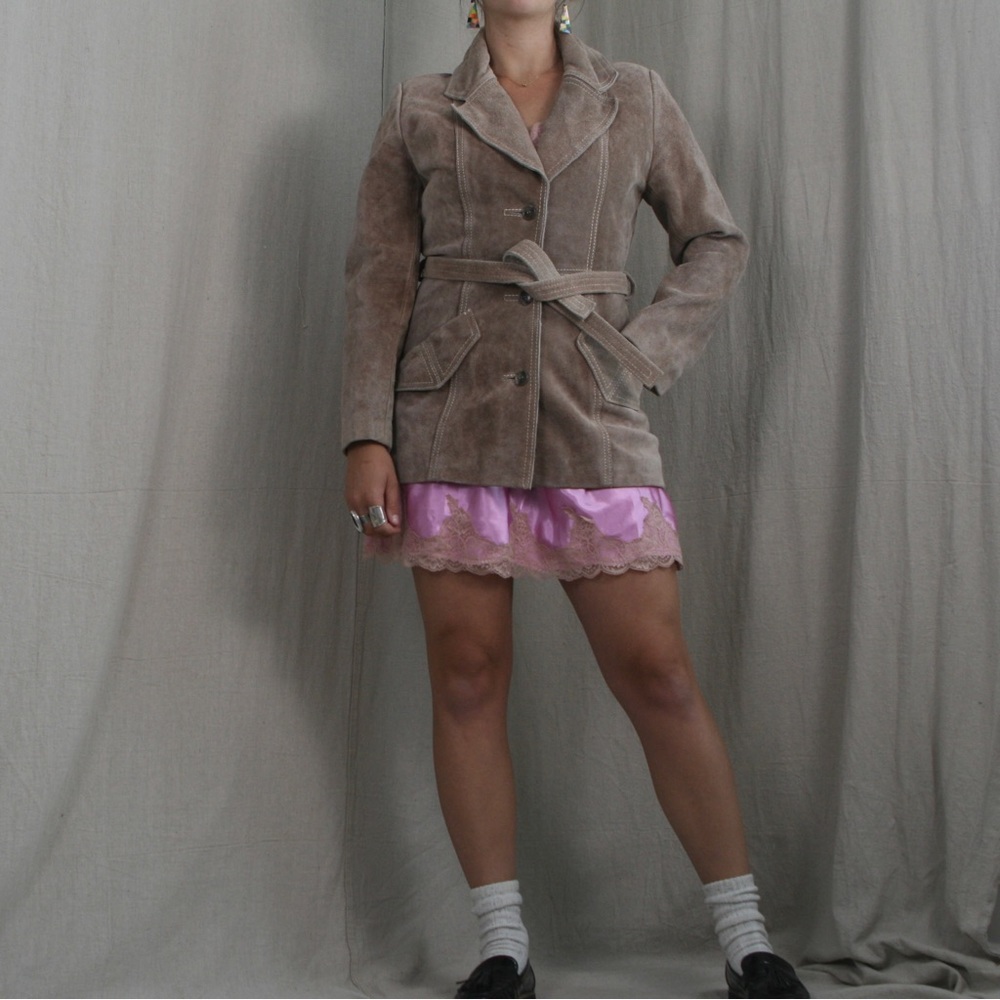 Vintage Trench Style Suede Jacket